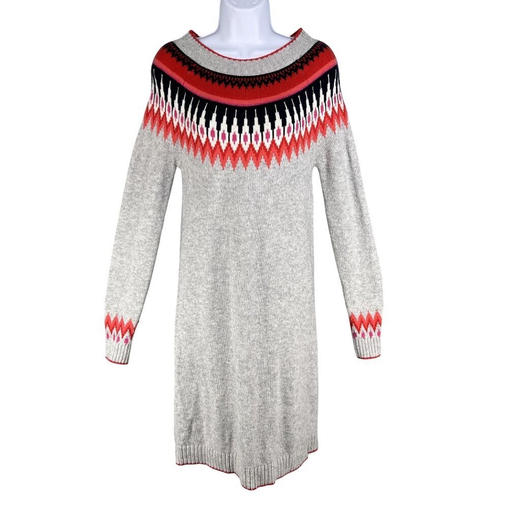 Boden Womens US 6 Fair Isle Gray Sweater Dress Wool Blend Nordic Winter Knit